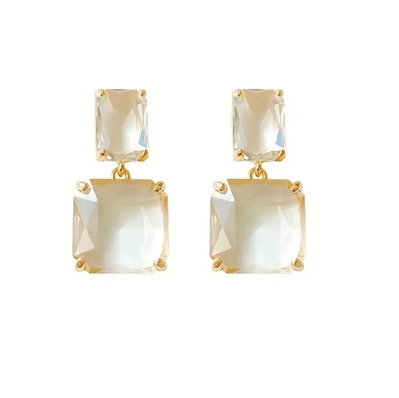 Gold Double Square Drop Fashion Earrings ✨💛✨💛✨💛✨💛 - Picture 6 of 6